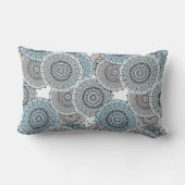 レトロ、レトロな柄、青と灰色エレガント、 ランバークッション (裏面)