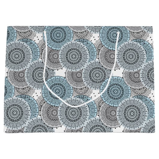 レトロ、レトロな柄、青と灰色エレガント、 ラージペーパーバッグ (正面)