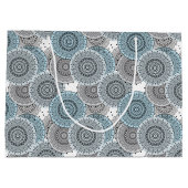 レトロ、レトロな柄、青と灰色エレガント、 ラージペーパーバッグ (裏面)