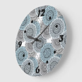 レトロ、レトロな柄、青と灰色エレガント、 ラージ壁時計 (傾斜)