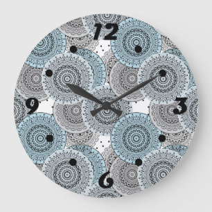 レトロ、レトロな柄、青と灰色エレガント、 ラージ壁時計