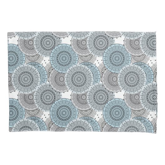 レトロ、レトロな柄、青と灰色エレガント、 枕カバー (正面)