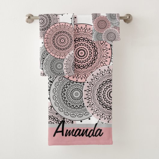 レトロ、レトロパターン、ブルーとピンクエレガント、 バスタオルセット (インサイチュ)