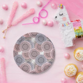 レトロ，レトロパターン，ベージュ，グレーエレガント ペーパープレート (パーティー)