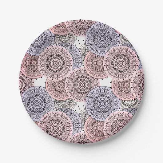 レトロ，レトロパターン，ベージュ，グレーエレガント ペーパープレート (正面)