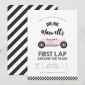 レトロ・レースカー　サーキット一周記念バースデー 招待状 (正面/裏面)