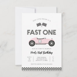 レトロ・レースカー・ファストワン 初めての誕生日 招待状