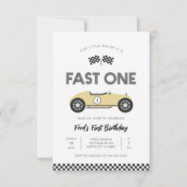 レトロ・レースカー・ファストワン 初めての誕生日 招待状