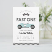 レトロ・レースカー・ファストワン 1歳の誕生日 招待状 (スタンド正面)