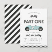 レトロ・レースカー・ファストワン 1歳の誕生日 招待状 (正面/裏面)