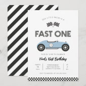 レトロ・レースカー・ファストワン 1歳の誕生日 招待状 (正面/裏面)