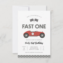 レトロ・レースカー・ファストワン 1歳の誕生日 招待状