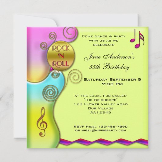 レトロ ロックンロール バースデー パーティー インビテーション (正面)