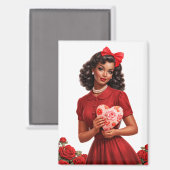 レトロ ロマンティック レディ アート、1950s クラシック スタイル マグネット (正面/裏面)