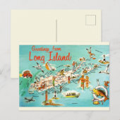 レトロ ロングアイランド マップ ポストカード (正面/裏面)