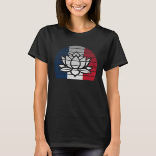 レトロ ロータス 花 ブッダ フランス フランス 国旗 Tシャツ