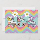 レトロ ローラー スケーティング レインボー バースデー インビテーション (裏面)