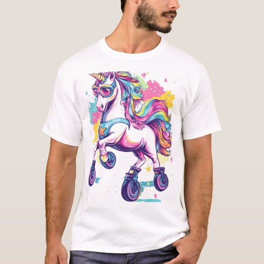 レトロ ローラー スケート ユニコーン (1) Tシャツ (正面)