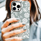 レトロ ワイルドフラワー セージグリーン 花 モノグラム Case-Mate iPhoneケース