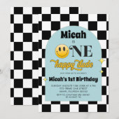 レトロ ワン ハッピー デュード バースデー インビテーション (正面/裏面)