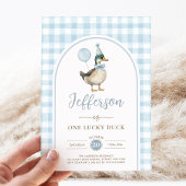 レトロ ワン ラッキー ダック ブルー バルーン ボーイ 1歳 誕生日 招待状