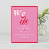 **レトロ ワールド ビジュアル タイポグラフィー 赤 ピンク ウェディング** 招待状 (スタンド正面)