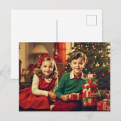 レトロ、ヴィンテージの子どもたち（クリスマスプレゼントあり） シーズンポストカード (正面/裏面)