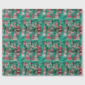 レトロ、ヴィンテージクリスマス、オーナメント、緑と赤 ラッピングペーパー (フラット)