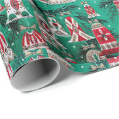 レトロ、ヴィンテージクリスマス、オーナメント、緑と赤 ラッピングペーパー (ロールコーナー)
