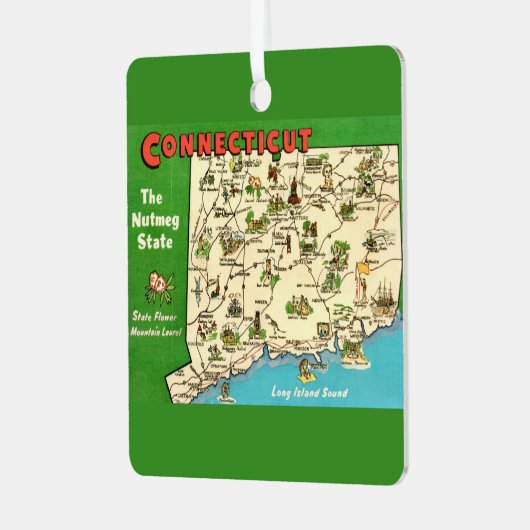 レトロ、ヴィンテージコネチカットの地図 メタルオーナメント (正面左)