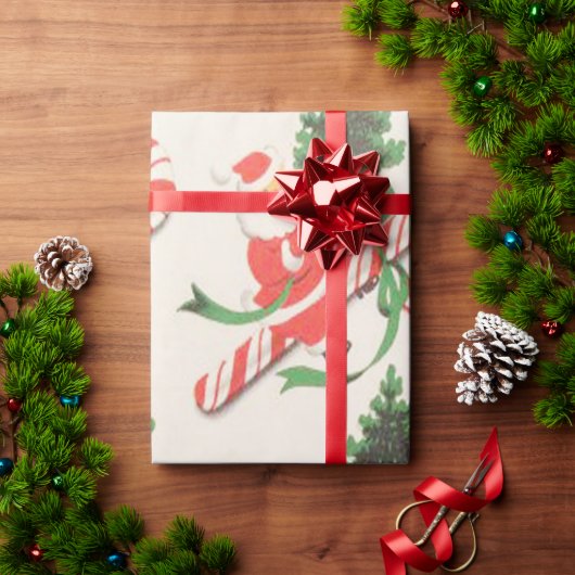 レトロ、ヴィンテージサンタクロースキャンディカネス ラッピングペーパー (クリスマスギフト)