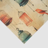 レトロ ヴィンテージスタイルの鳥かご と 鳥のデコパージュ 薄葉紙 (詳細)