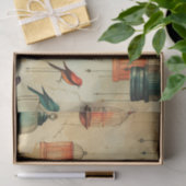 レトロ ヴィンテージスタイルの鳥かご と 鳥のデコパージュ 薄葉紙 (ギフト)