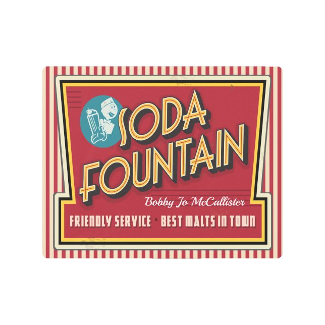 レトロ-ヴィンテージソーダファウンテンサインメタルアート メタルプリント (正面)