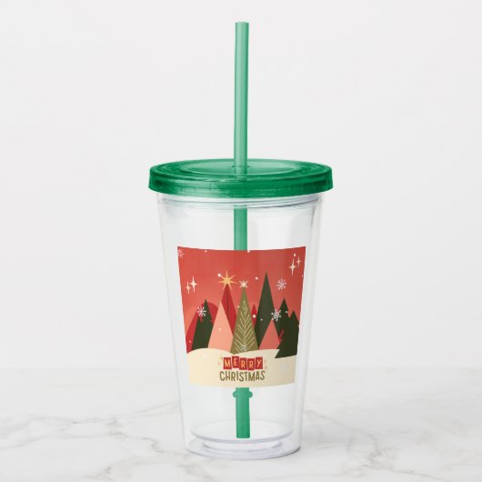 レトロ/ヴィンテージメリークリスマスツリー アクリルタンブラー (正面)