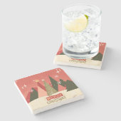 レトロ/ヴィンテージメリークリスマスツリー ストーンコースター (横)