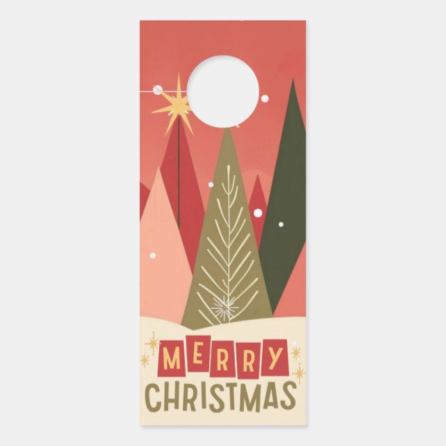 レトロ/ヴィンテージメリークリスマスツリー ドアノブサイン (正面)