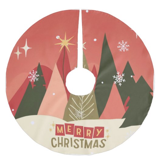レトロ/ヴィンテージメリークリスマスツリー ブラッシュドポリエステルツリースカート (正面)