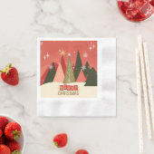 レトロ/ヴィンテージメリークリスマスツリー 縁ありカクテルナプキン (インサイチュ)