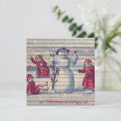 レトロ |ヴィンテージ冬の子どもづくり雪だるま シーズンカード (スタンド正面)