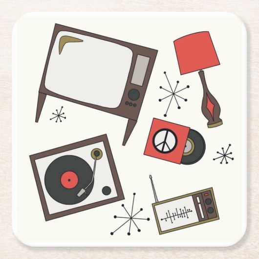 レトロ、ヴィンテージ家庭用品 スクエアペーパーコースター (正面)