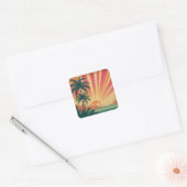 レトロ/ヴィンテージ熱帯/ハワイアン夕日 スクエアシール (封筒)