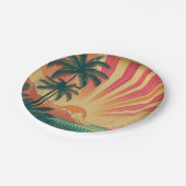 レトロ/ヴィンテージ熱帯/ハワイアン夕日 ペーパープレート (アングル)