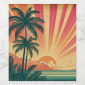 レトロ/ヴィンテージ熱帯/ハワイアン夕日 ワインラベル (シングルラベル)