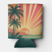 レトロ/ヴィンテージ熱帯/ハワイアン夕日 缶クーラー (正面)