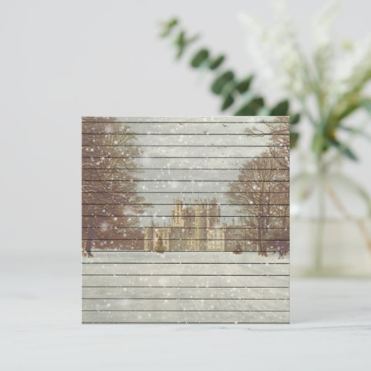 レトロ |ヴィンテージ雪の冬の城の風景 シーズンカード (スタンド正面)