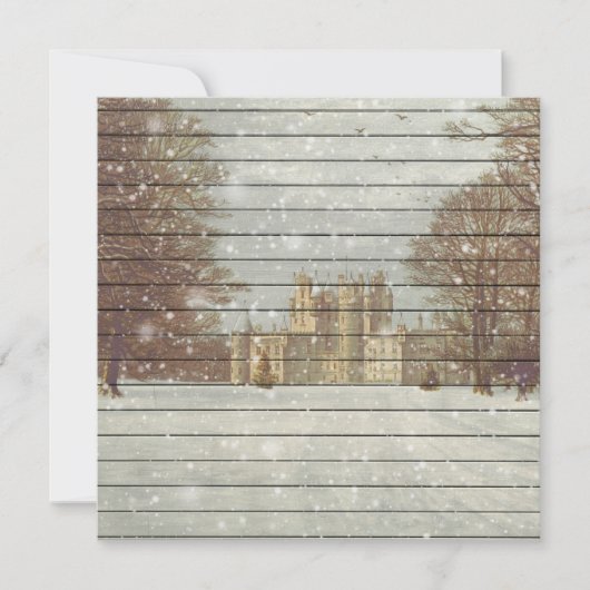 レトロ |ヴィンテージ雪の冬の城の風景 シーズンカード (正面)