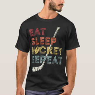 レトロ ヴィンテージ - アイスホッケーに夢中 Eat+Sleep+Hockey+Repeat 冗談 Tシャツ
