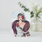 レトロ ヴィンテージ アートデコの女性 ハoliday シーズンポストカード (スタンド正面)