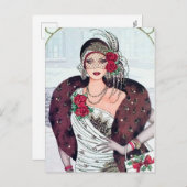 レトロ ヴィンテージ アートデコの女性 ハoliday シーズンポストカード (正面/裏面)